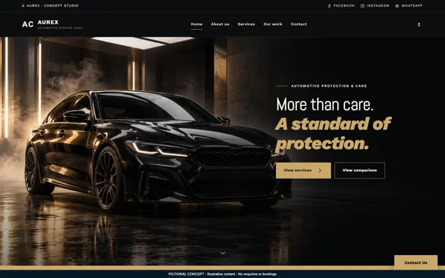 Aurex Auto Care concept desktop website